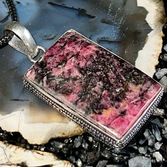 Rectangular Rhodonite Pendant 1 7/8” - Picture 4 of 16